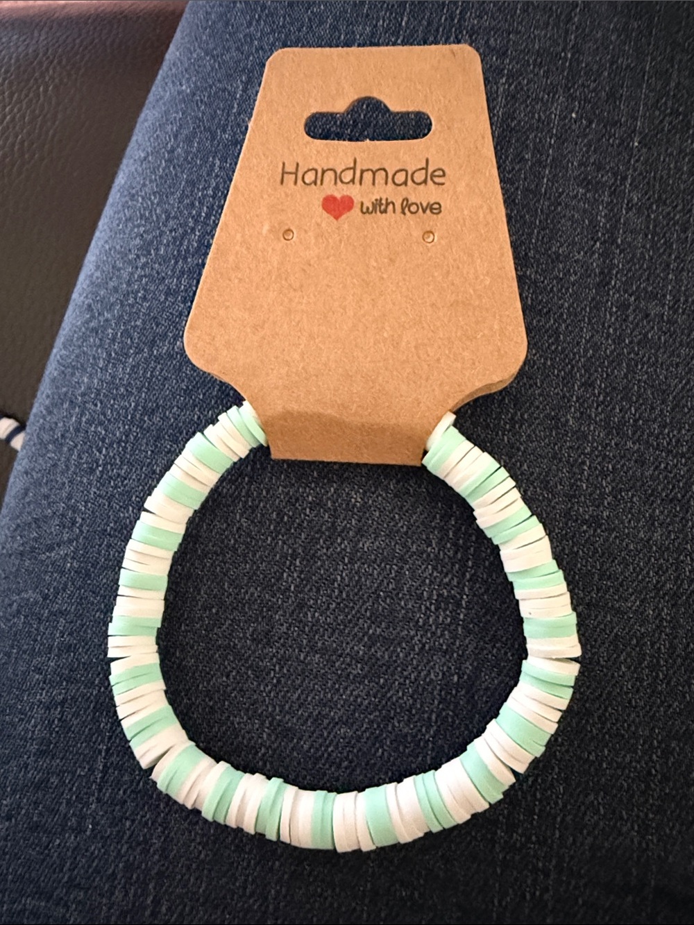 Handmade Kids Stretch Hair Tie in Mint and White